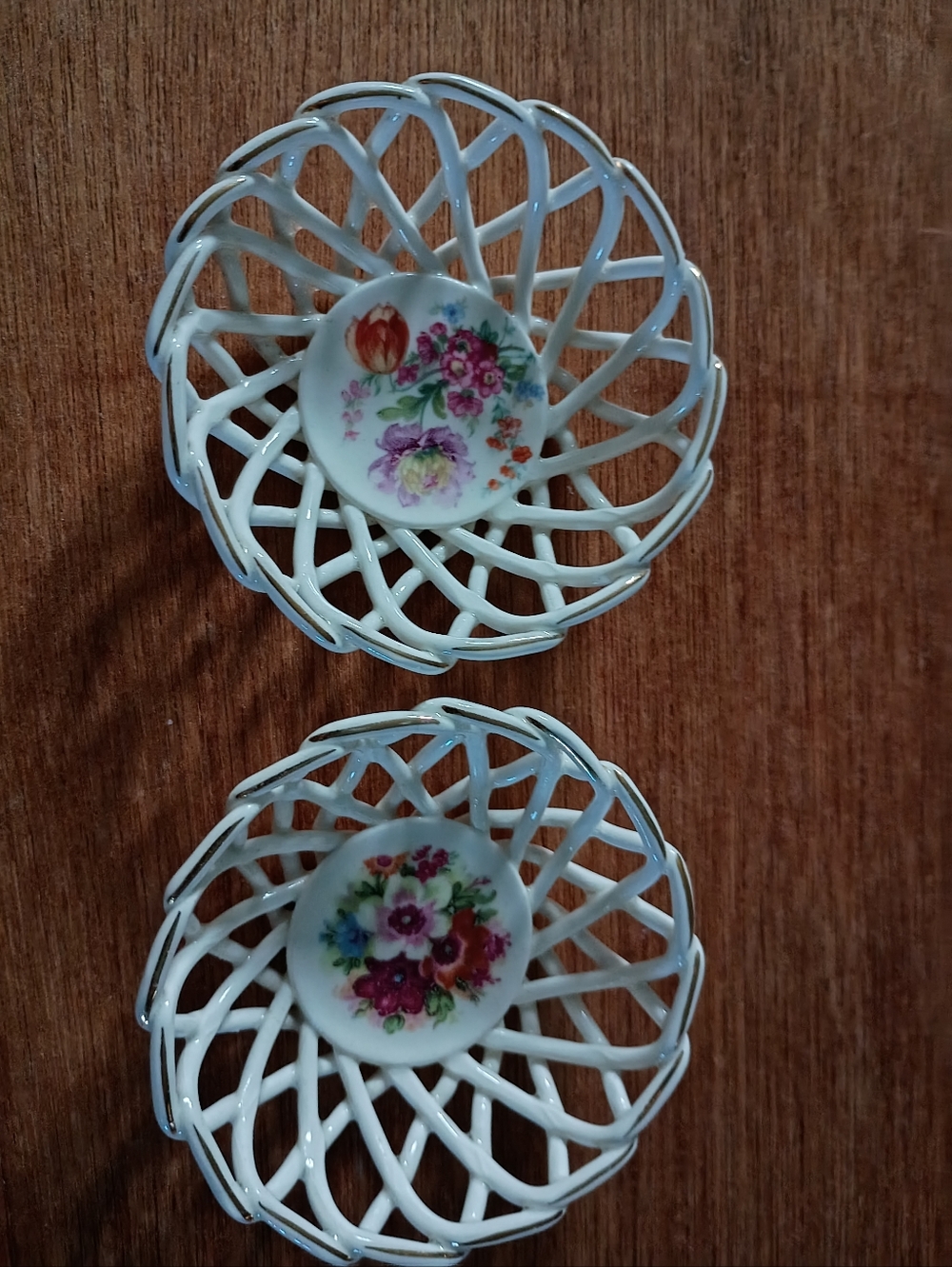 Miniature Porcelain Lattice Baskets/Bowls, 4" Across, Set Of 2